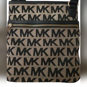 Michael Kors Jet Set Monogram Black and Tan Logo Crossbody Bag